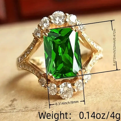 Gold Ring with Rectangular Green Crystal - Lorien