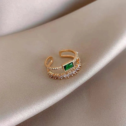 Adjustable Gold Emerald and Zirconia Ring