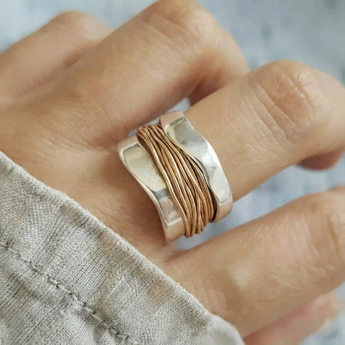 Silver Ring with Gold Threads