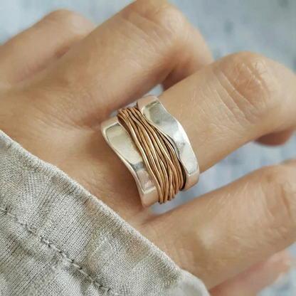 Silver Ring with Gold Threads