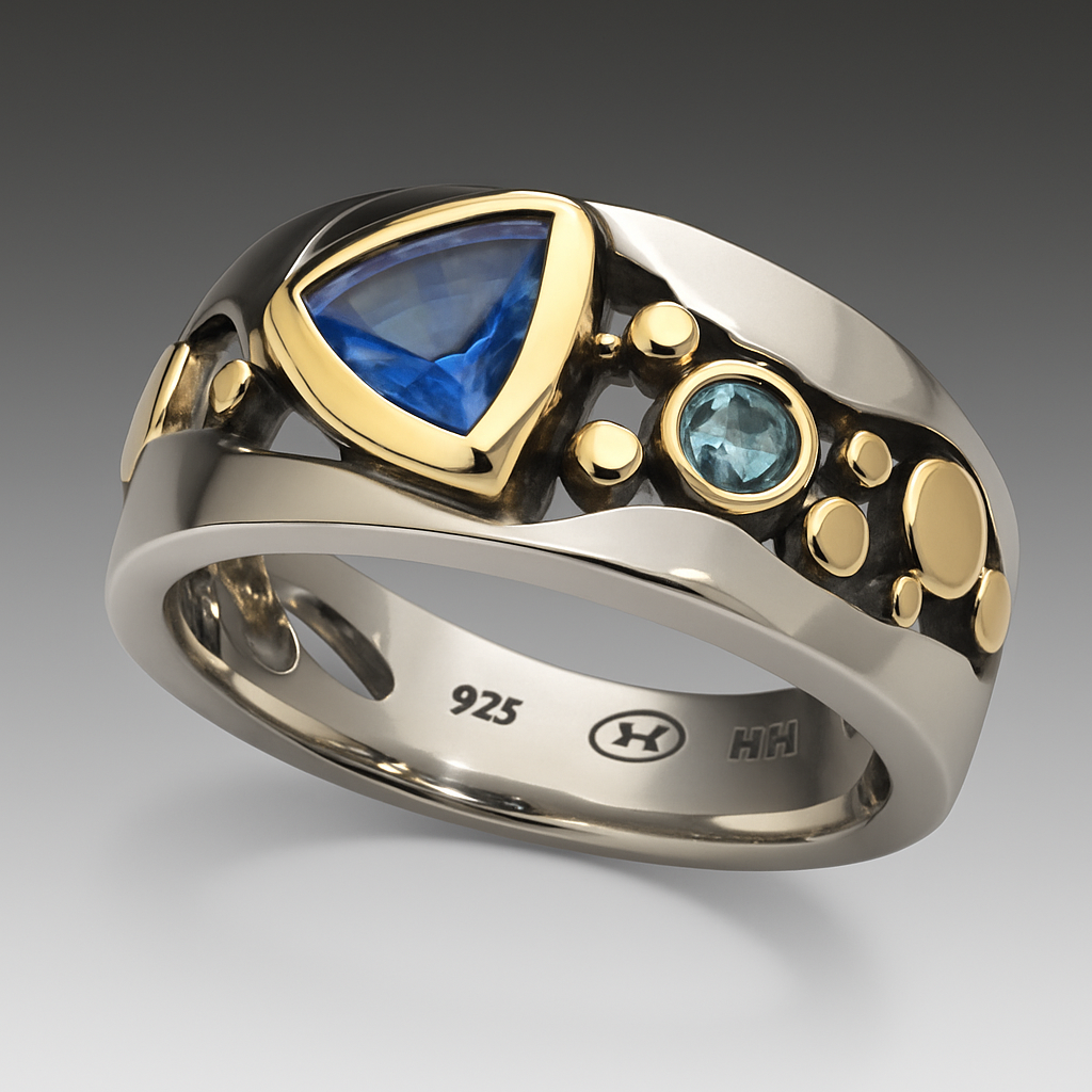 Men's Two-Tone Ring with Blue Stones – Lucien