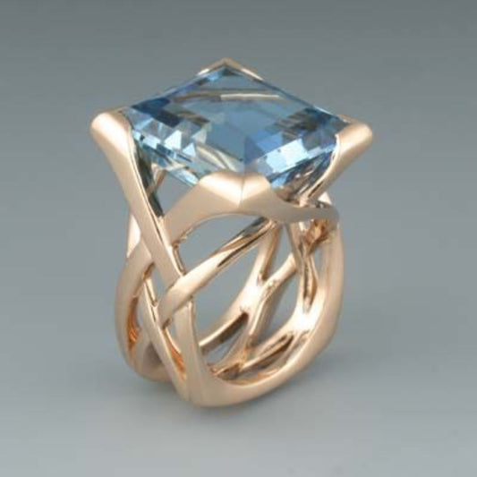 Vintage Rose Gold and Blue Zirconia Ring