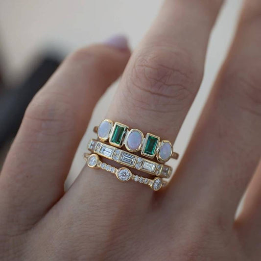 Vintage White and Green Opal Ring