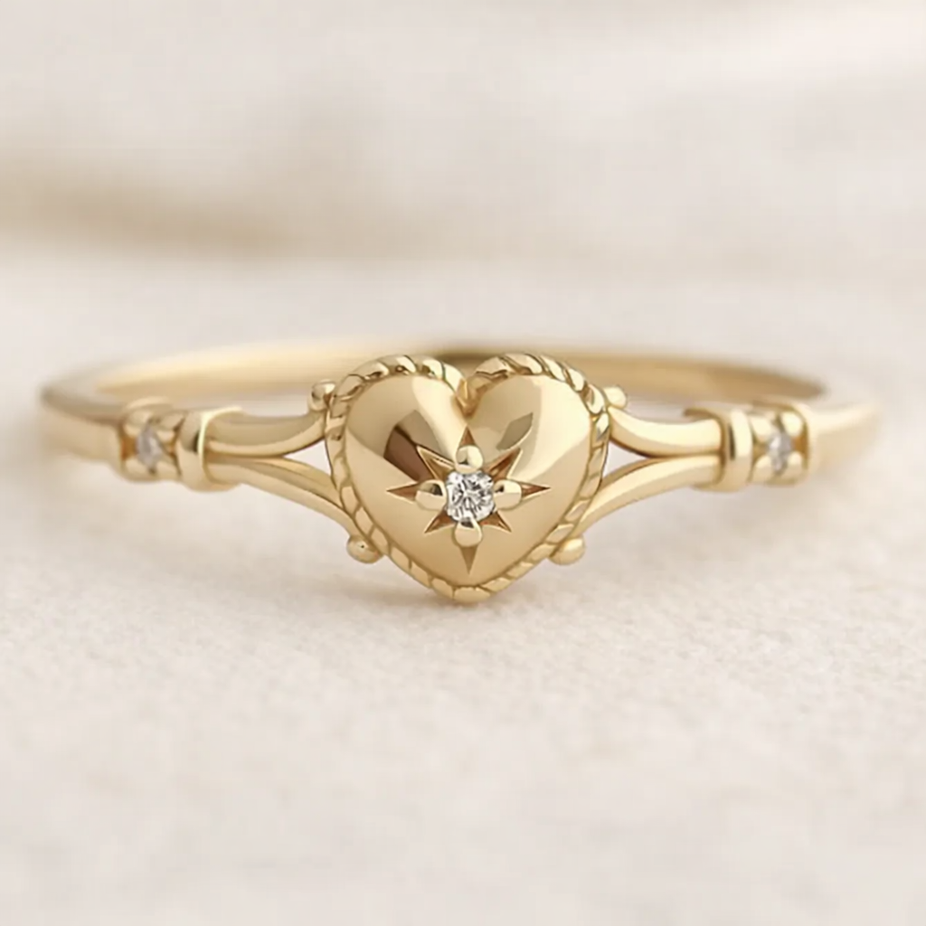 Elegant Gold Heart and Star Ring