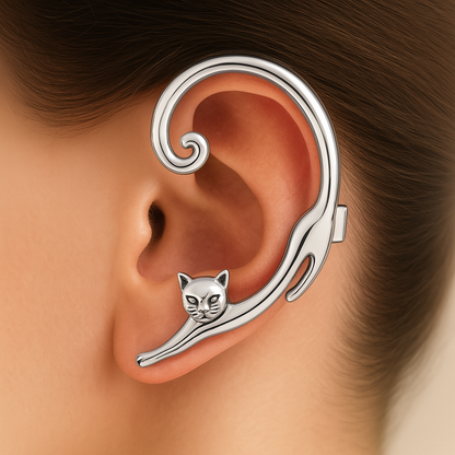 Greta Women's Silver-Plated Curled Cat Earrings