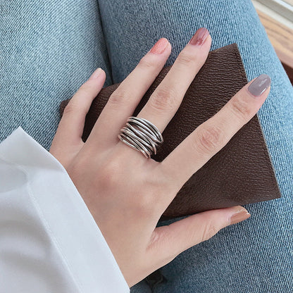 Adjustable Layered Silver Ring