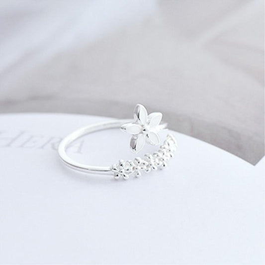 Wildflower Adjustable 925 Silver Ring with Hand-Painted Enamel