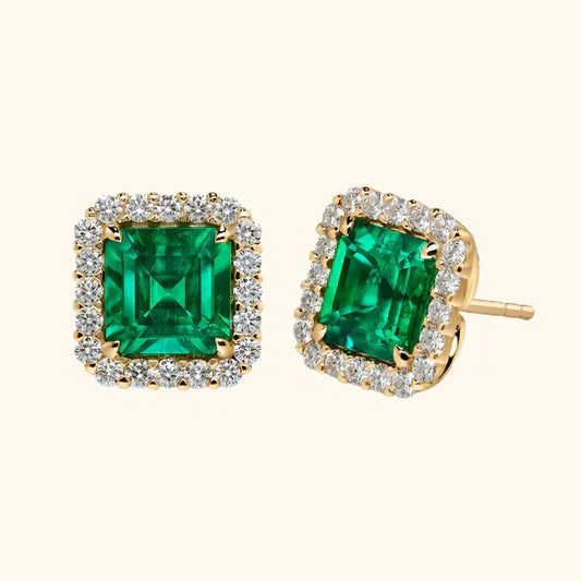 Clarissa Gold Earrings with Green Square Stone