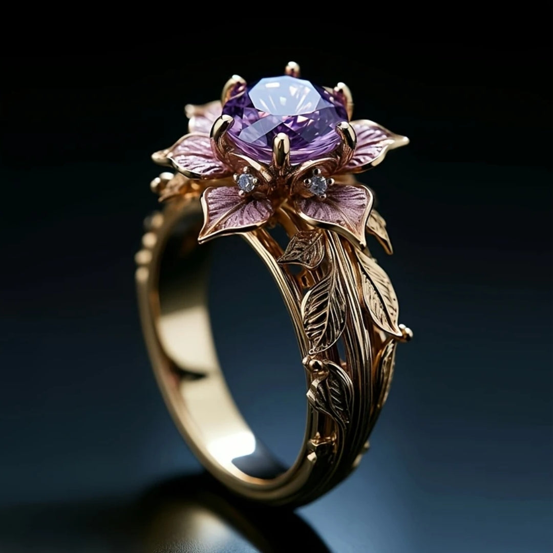 Exotic Mauve Crystal Flower Ring