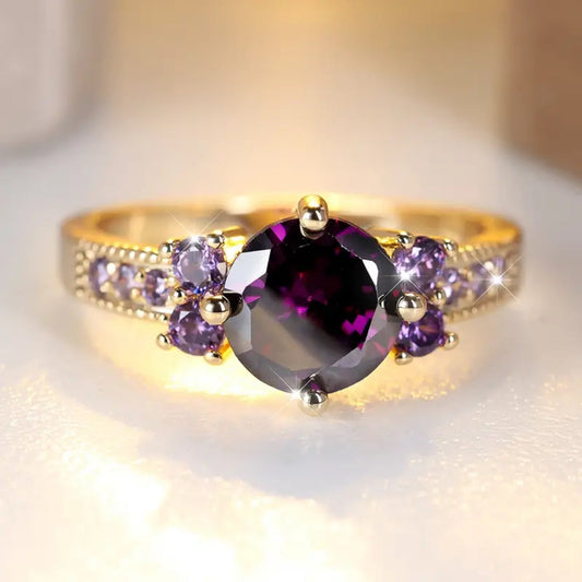 Gold Ring with Purple Crystals