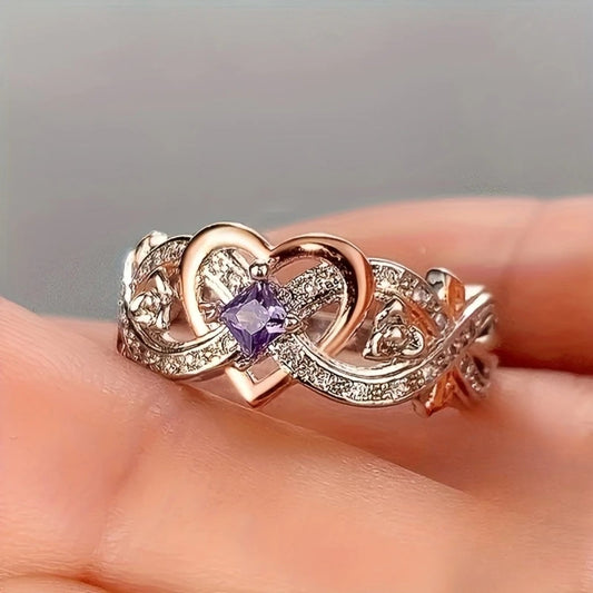 Sparkling Purple Gold and Silver Heart Ring