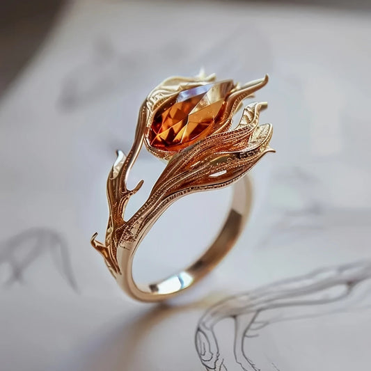 Exotic Gold Orange Crystal Ring