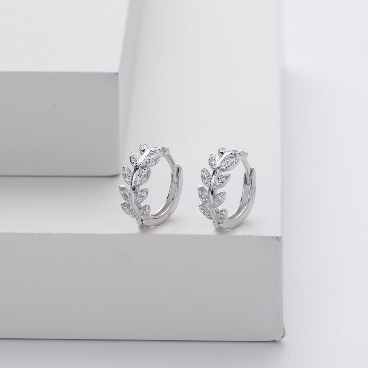 Sterling Silver Leaf Hoop Earrings Handmade in the UK Limited Edition