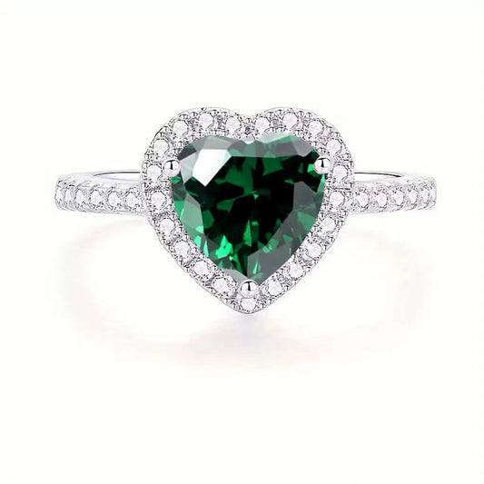 Genève Silver Ring with Green Heart Stone