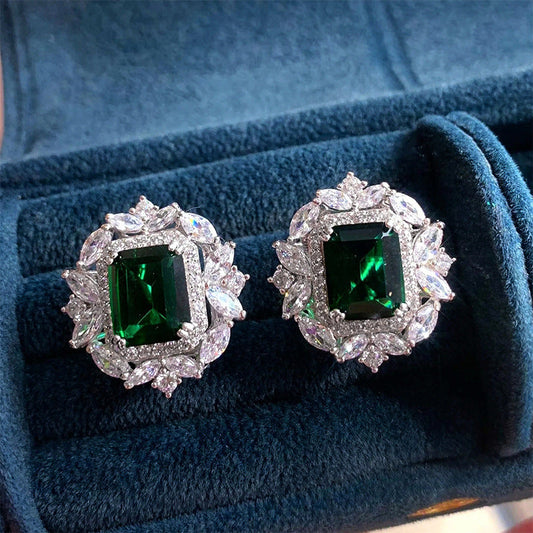 Fiorenza Silver Earrings with Rectangular Green Stone