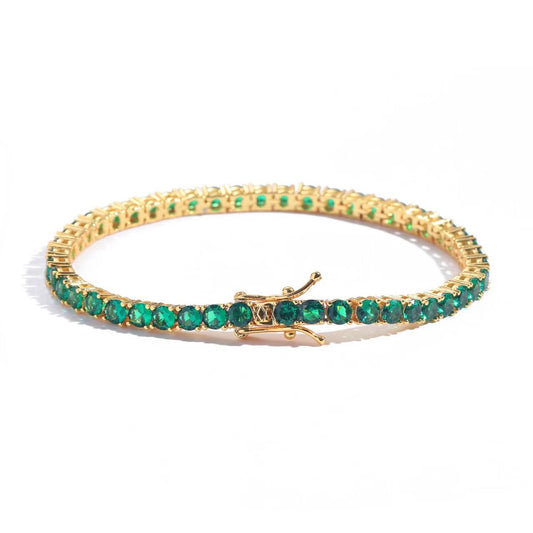 Gold Tennis Bracelet with Green Crystals - Lioria