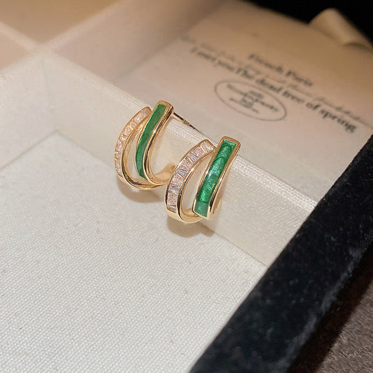 Delilah Gold Earrings with Green Accents and Cubic Zirconia