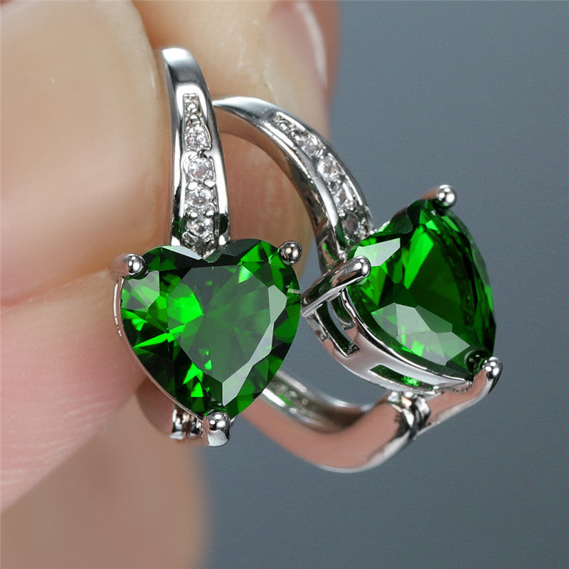 Fiorella Silver Earrings with Green Heart Stone