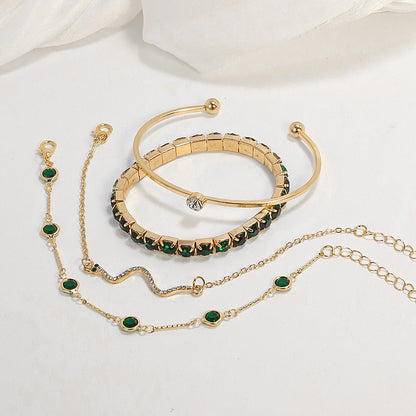 Gold Bracelet Set with Green Accents - Smeralda