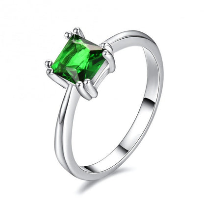 Silver Ring with Green Square Stone - Mirella