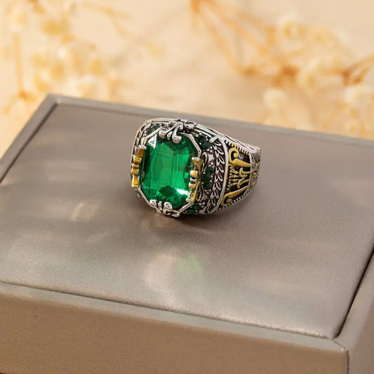 Rinaldo Men's Ring with Rectangular Stone and Carved Details