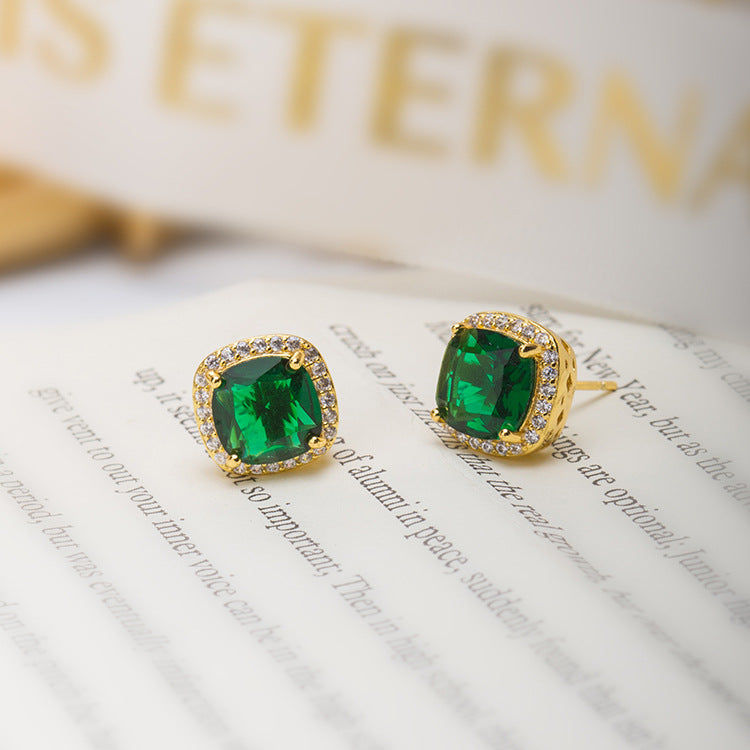 Clarissa Gold Earrings with Green Square Stone
