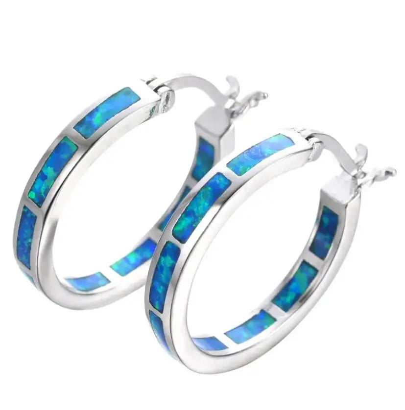 Blue Fire Opal Hoop Earrings - Handmade in the UK Opal Collection Exclusive Edition