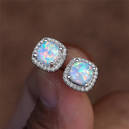White Opal Silver Stud Earrings - Opal Collection Limited Edition