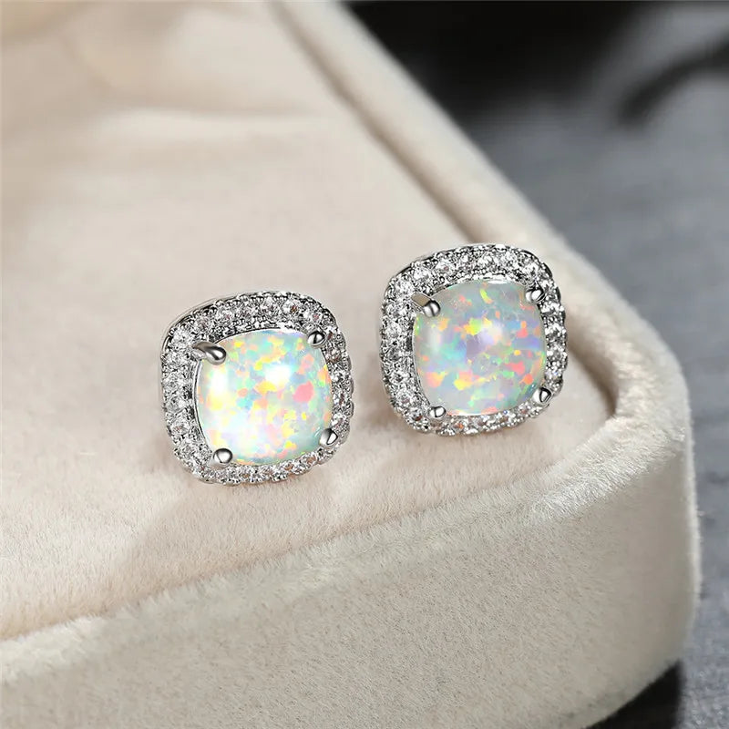 White Opal Silver Stud Earrings - Opal Collection Limited Edition
