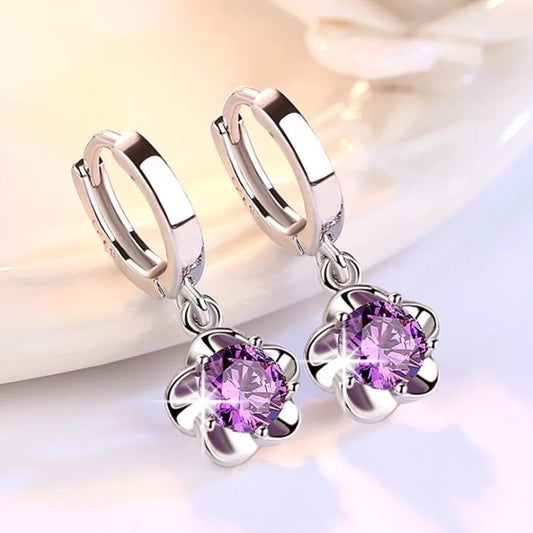 Sterling Silver Purple & White Cubic Zirconia Earrings - Limited Edition