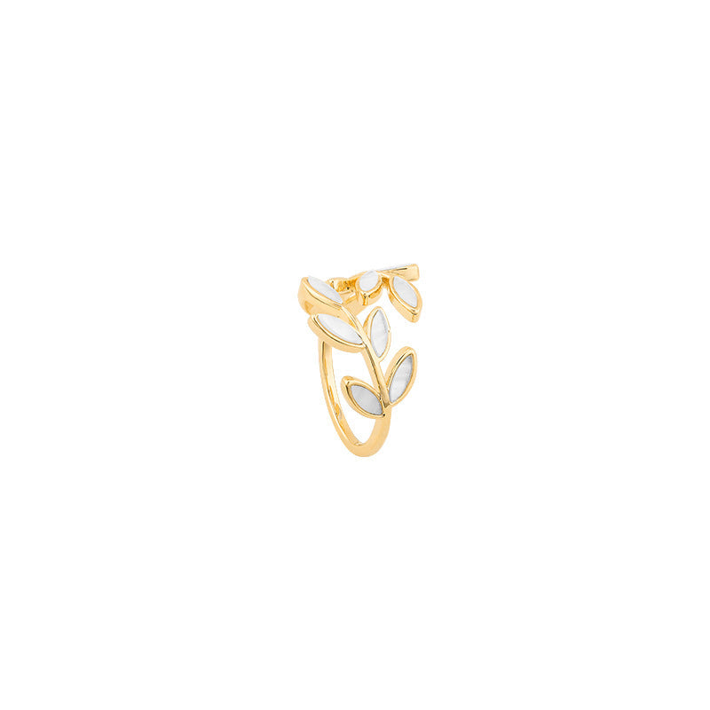 Adjustable Gold Leaf Ring with White Opal