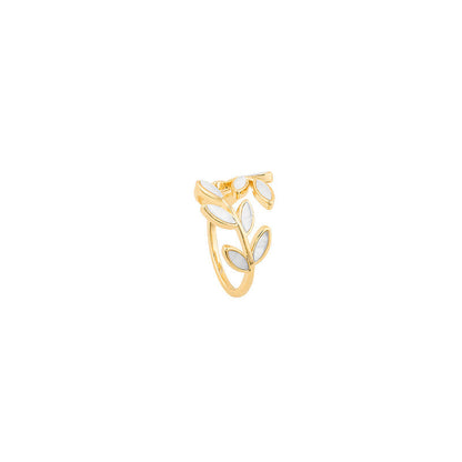 Adjustable Gold Leaf Ring with White Opal