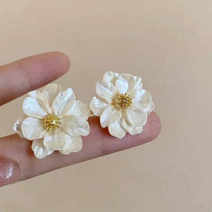 Opal Collection White Acrylic Flower Stud Earrings - Exclusive