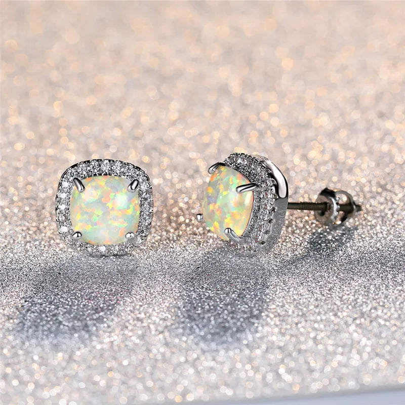White Opal Silver Stud Earrings - Opal Collection Limited Edition