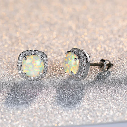 White Opal Silver Stud Earrings - Opal Collection Limited Edition