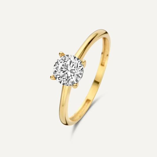 Gold Solitaire Ring with Brilliant-Cut Zircon - Fiorenza