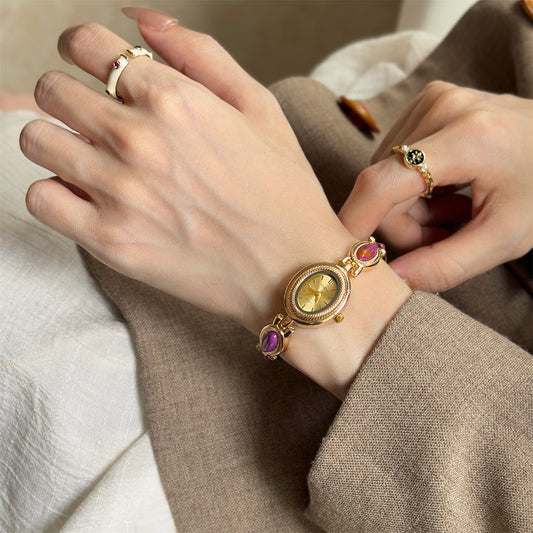 Alviera Women's Watch with Oval Center Case and Stone-Set Link Bracelet