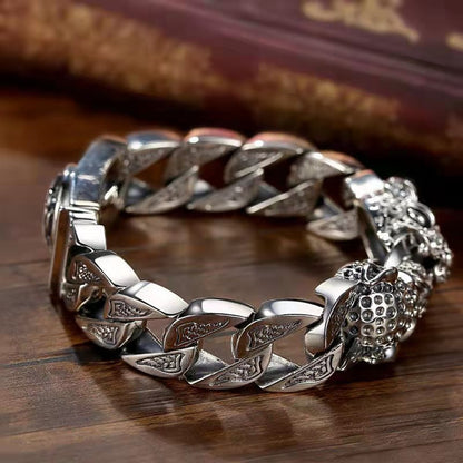 Hekkan Men's Leopard Head Bracelet with Metallic Tribal Pattern