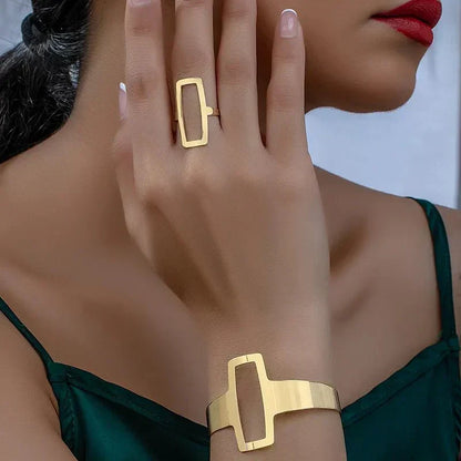 Liana Geometric Bracelet and Ring Set
