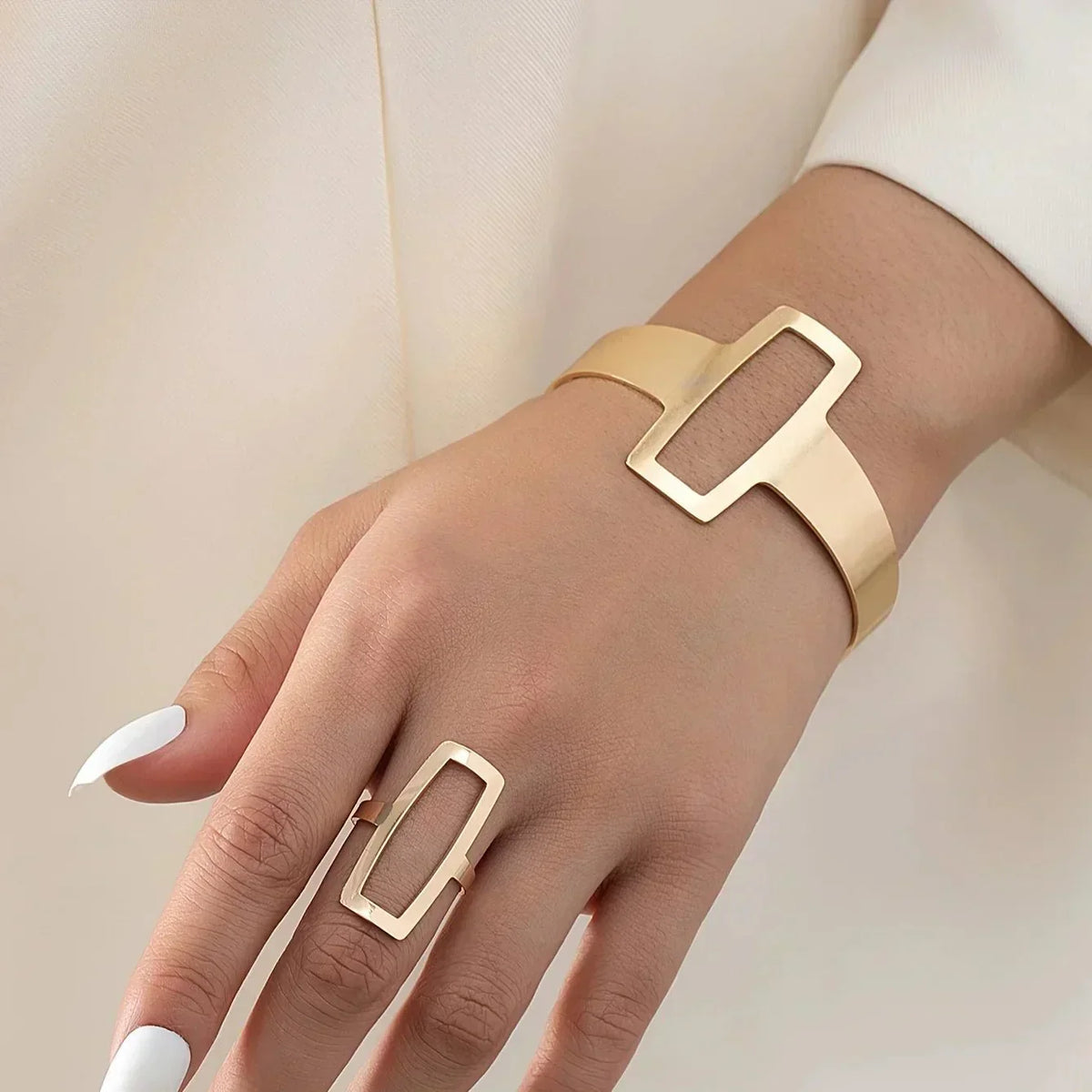 Liana Geometric Bracelet and Ring Set