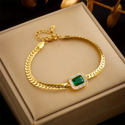 Liriel Gold Bracelet with Rectangular Green Crystal
