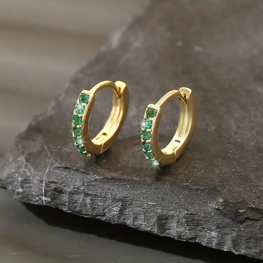 Gold Earrings with Green Cubic Zirconia - Enara