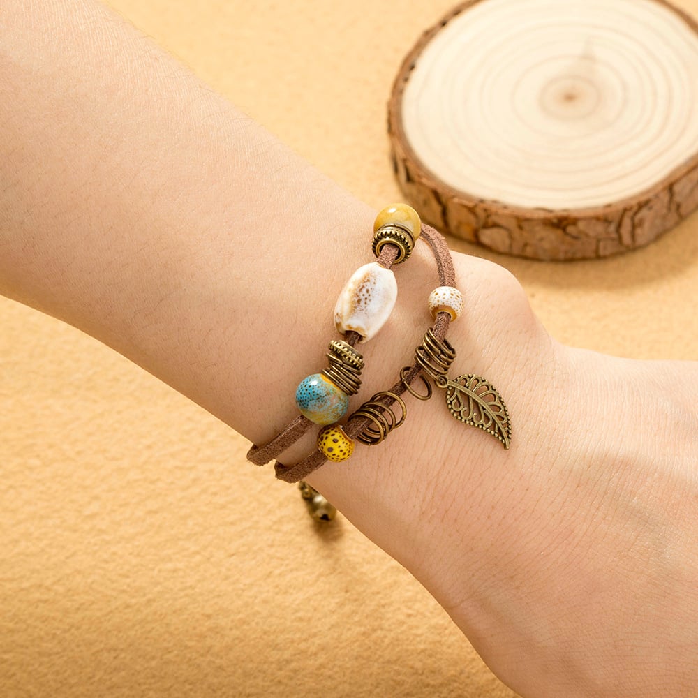 Lantana Handmade Boho Leather Bracelet with Ceramic Beads