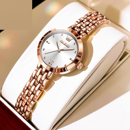 Women's Elegant White Dial Watch with Matte Metal Case, Bracelet and Roman Numerals