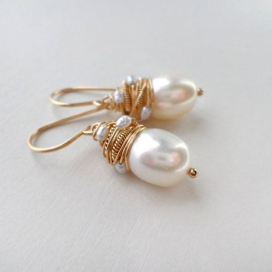 Gold Wire Pearl Earrings - Limited Edition