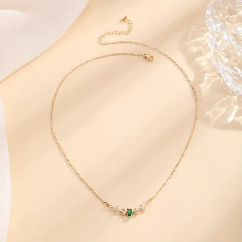 Liorna Gold Necklace with Green Crystal Pendant