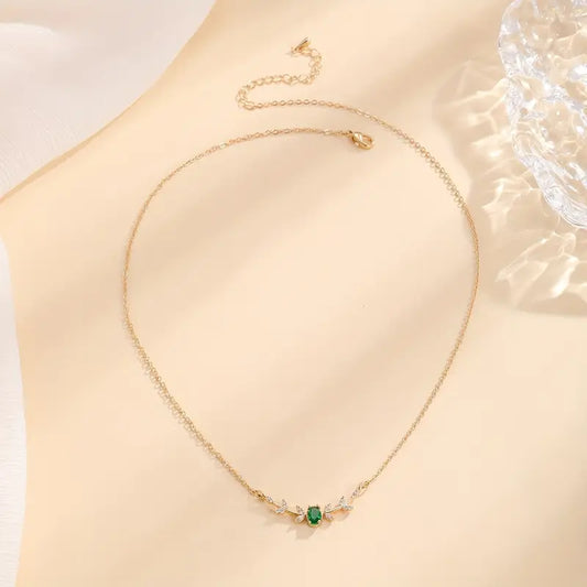 Liorna Gold Necklace with Green Crystal Pendant