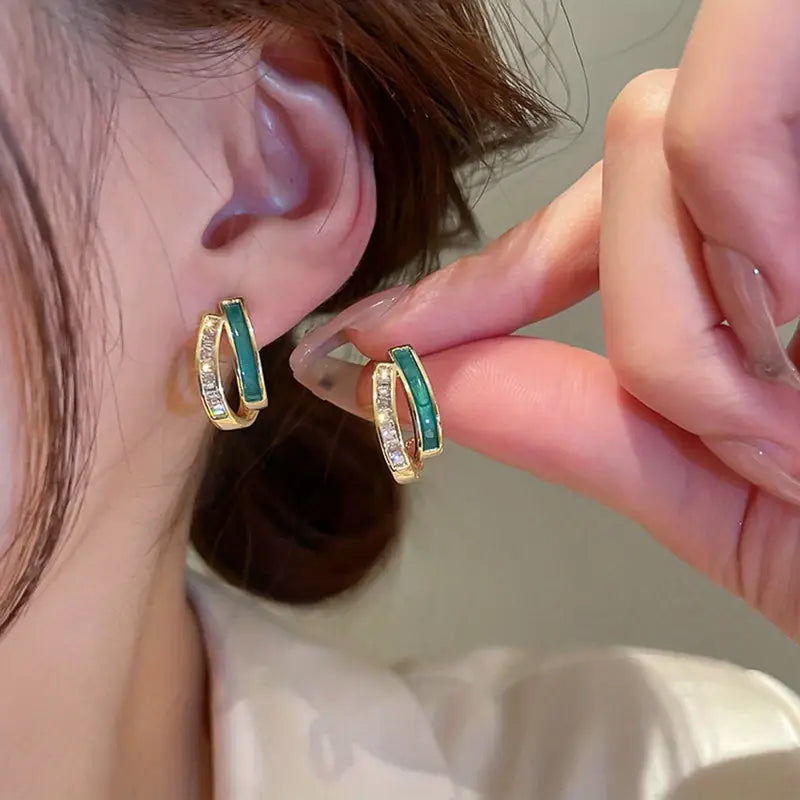 Delilah Gold Earrings with Green Accents and Cubic Zirconia
