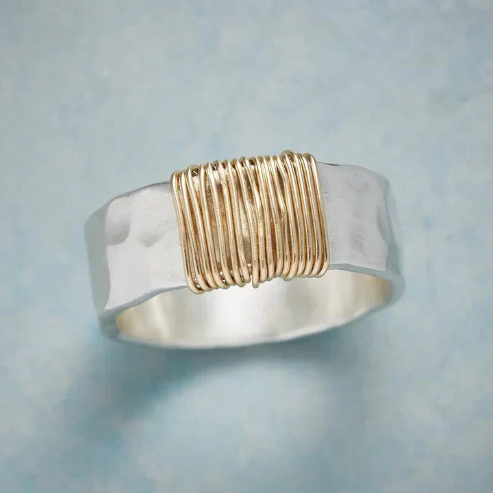 Vintage Gold Ring with Silver Threads