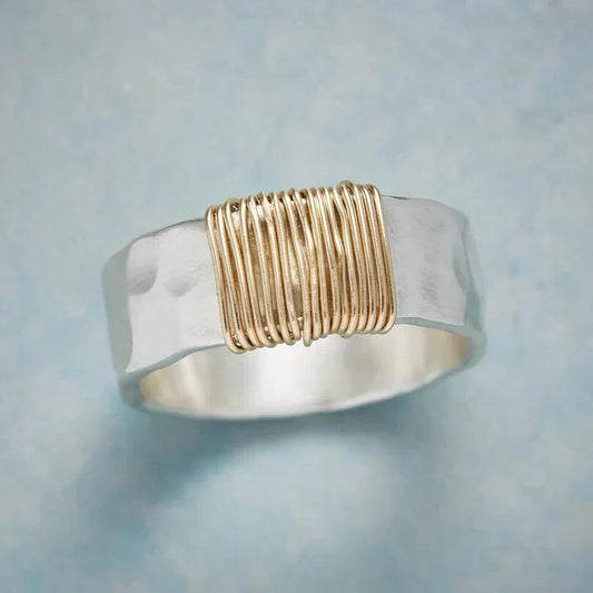 Vintage Gold Ring with Silver Threads